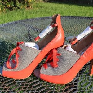 envy Shoes - Orange and Tweed Peekaboo Heels envy Shoes - Orange and Tweed Peekaboo Heels
